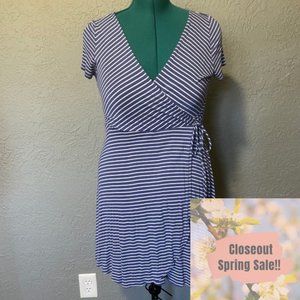 Beautiful Blue & White Striped Faux Wrap Dress